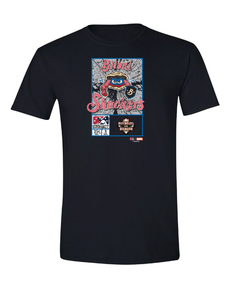 Biloxi Shuckers Marvels Defenders Of The Diamond Adult Ticket T Shirt